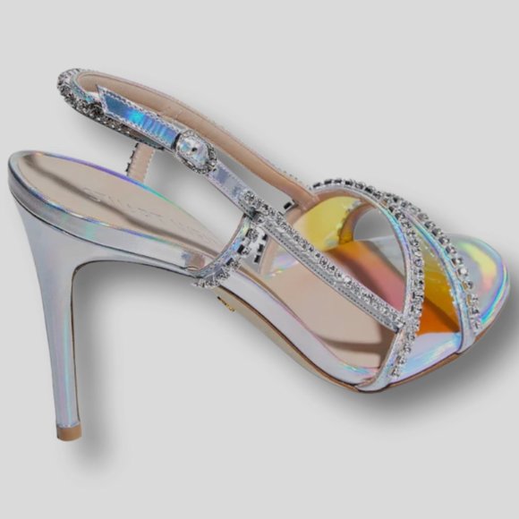 Stuart Weitzman - Womens Silver Mondrian Slingback Glam Sandal Shoe - Picture 3 of 12